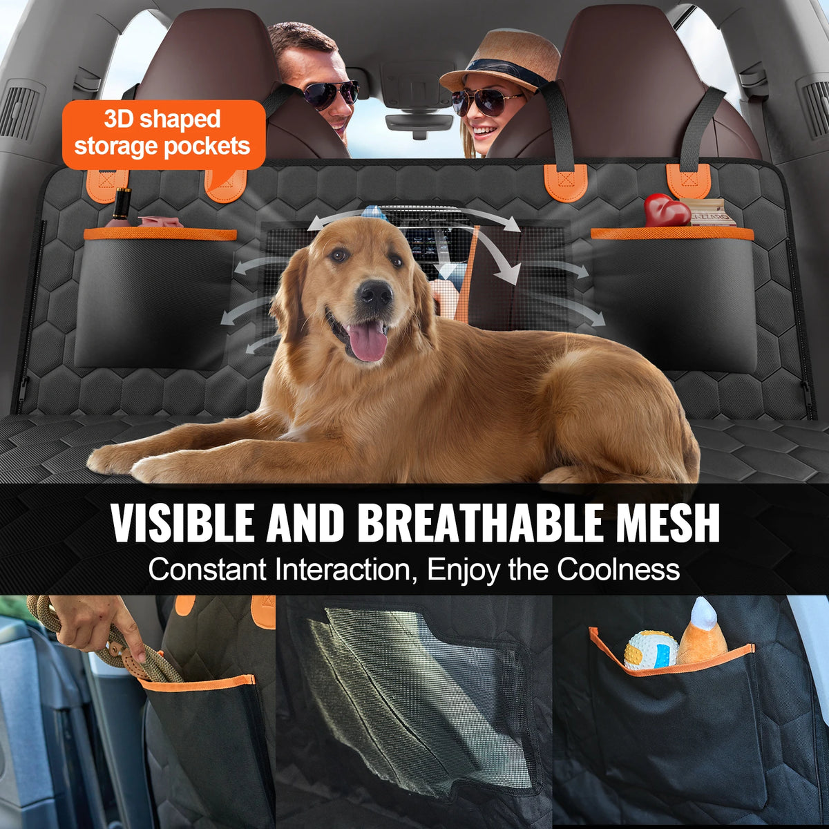 Dog Back Seat Extender Hammock With Mesh Window And Storage Pocket Support