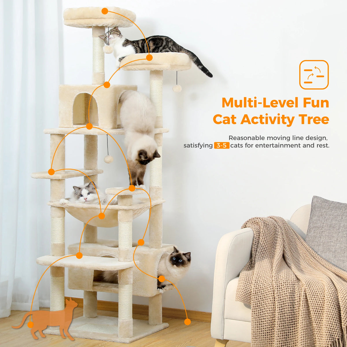 Large Cat Tree Tower With Sisal Scratching Posts Hammock And Condos