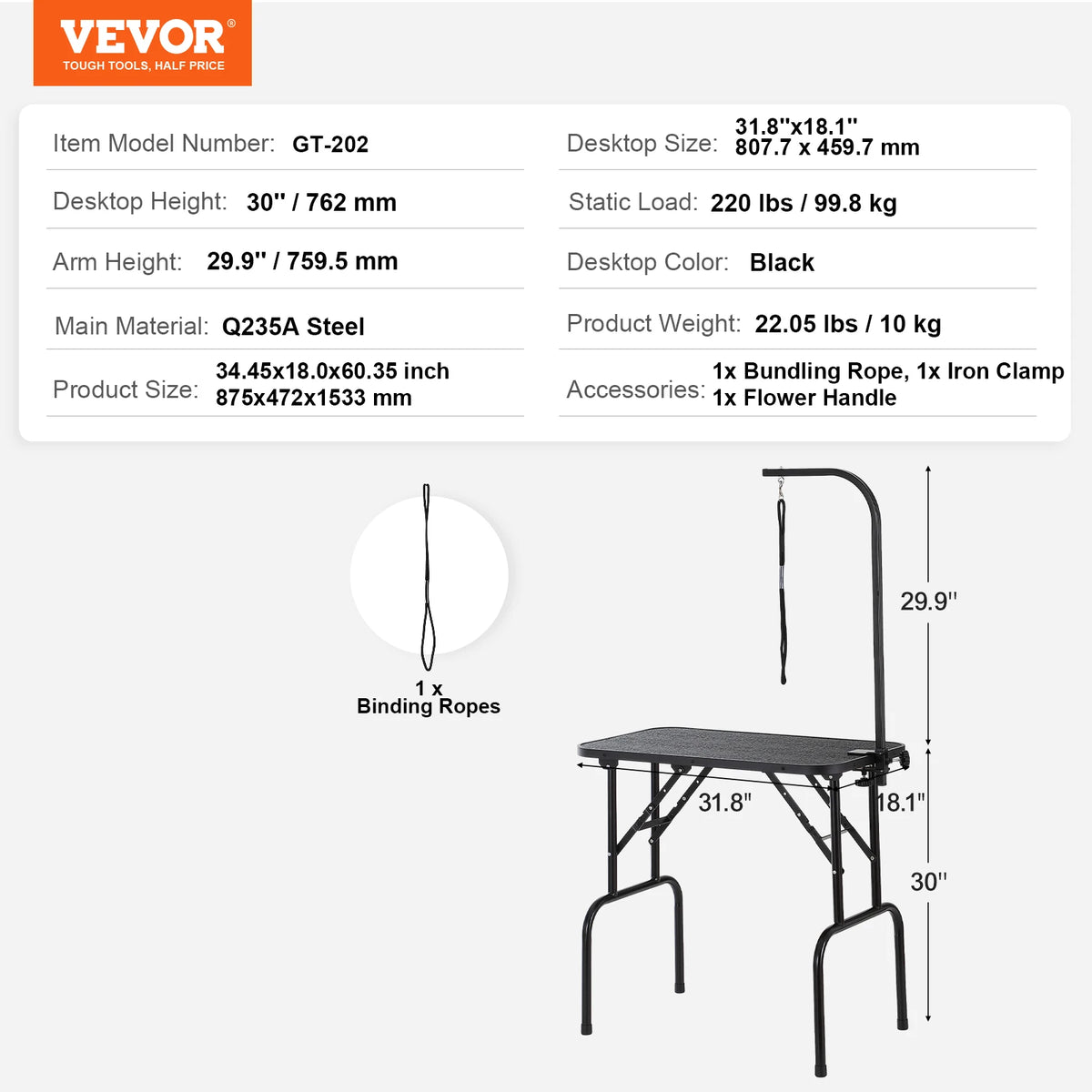 Foldable Dog Grooming Table With Adjustable Clamp And Safety Loop