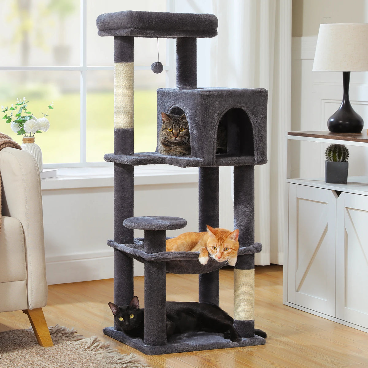 Multi Level Cat Tree Tower With Scratching Posts Condo And Hammock
