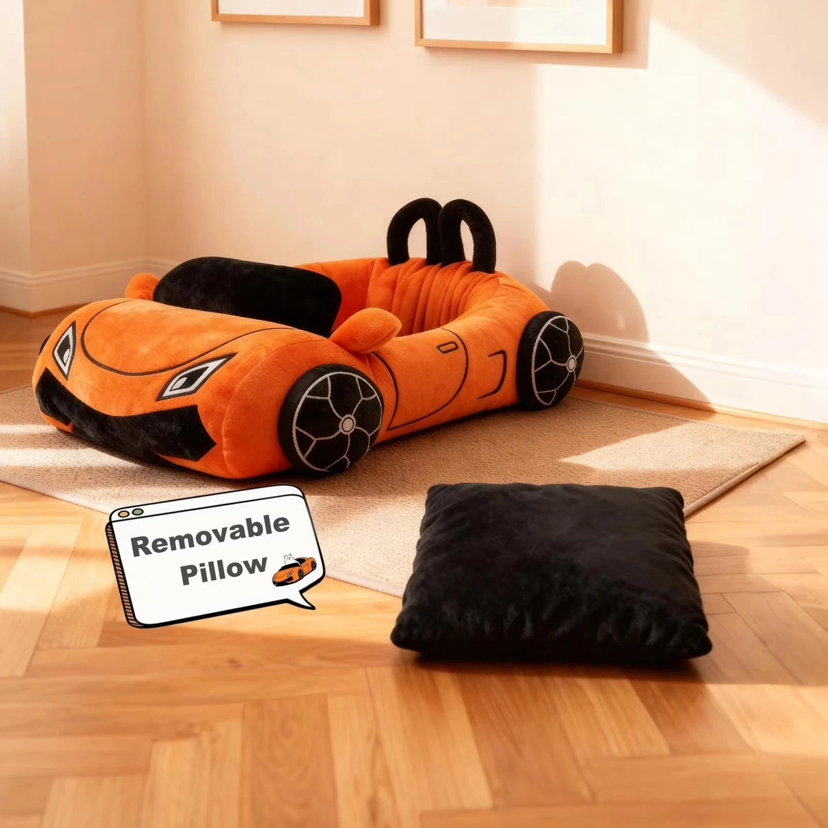 Cozy Supercar Style Cat Bed With Washable Coral Fleece Pillow For Cats