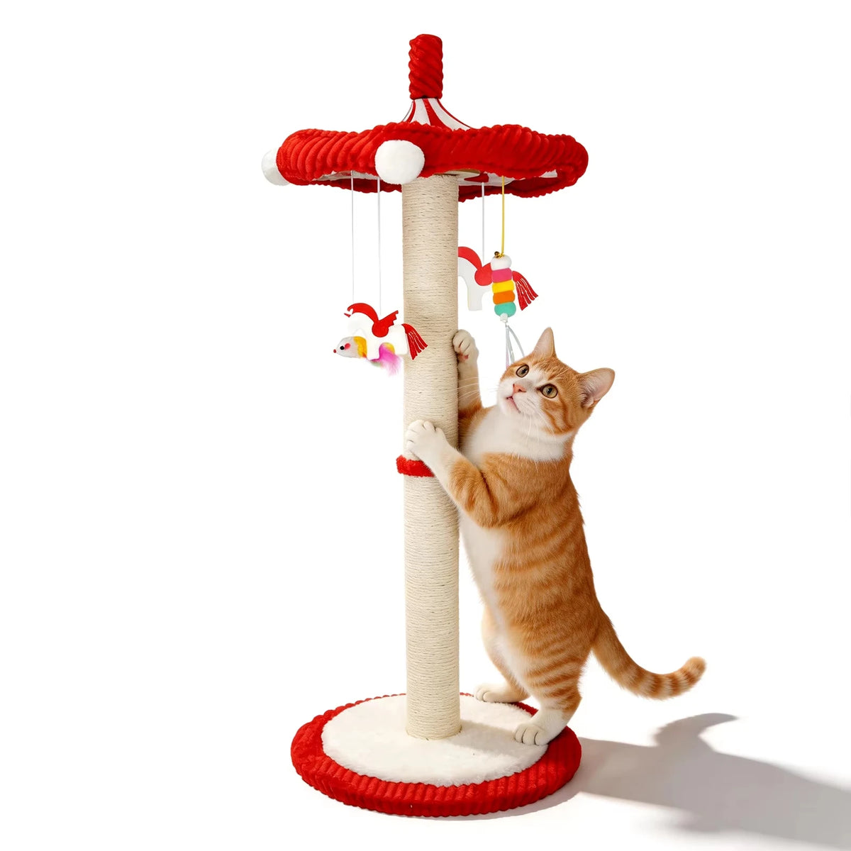 Rotating Carousel Cat Scratching Tower With Hanging Toys