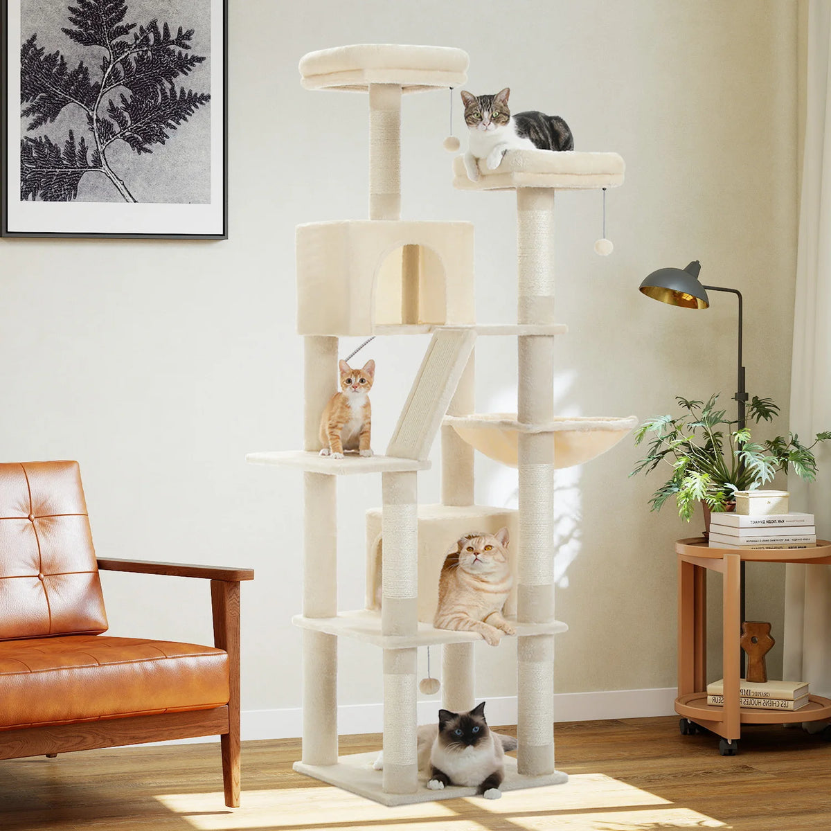 Multi Level Cat Tree Tower With Scratching Posts Condo And Hammock