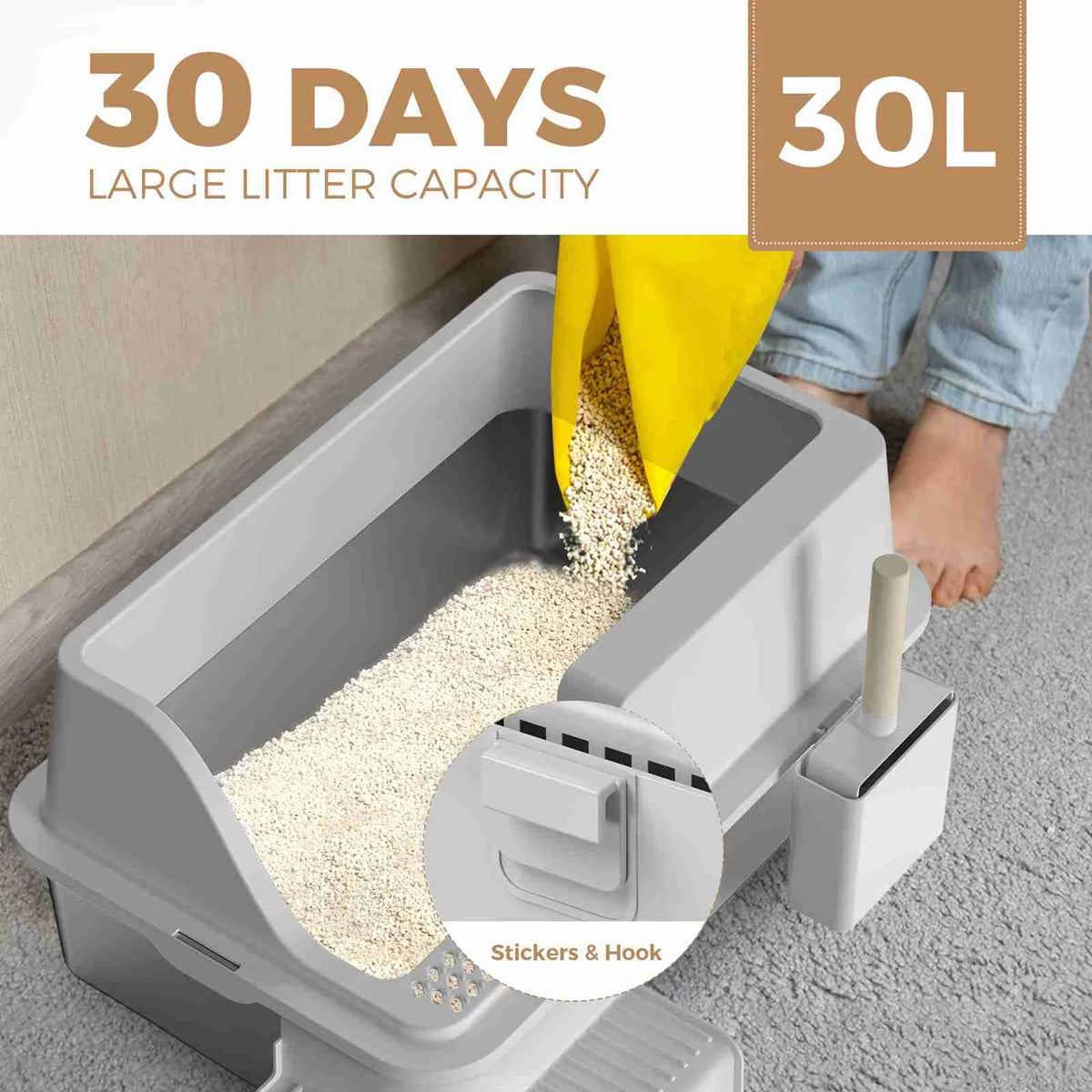 Stainless Steel Semi Enclosed Cat Litter Box With Ladder Walkway And Scoop