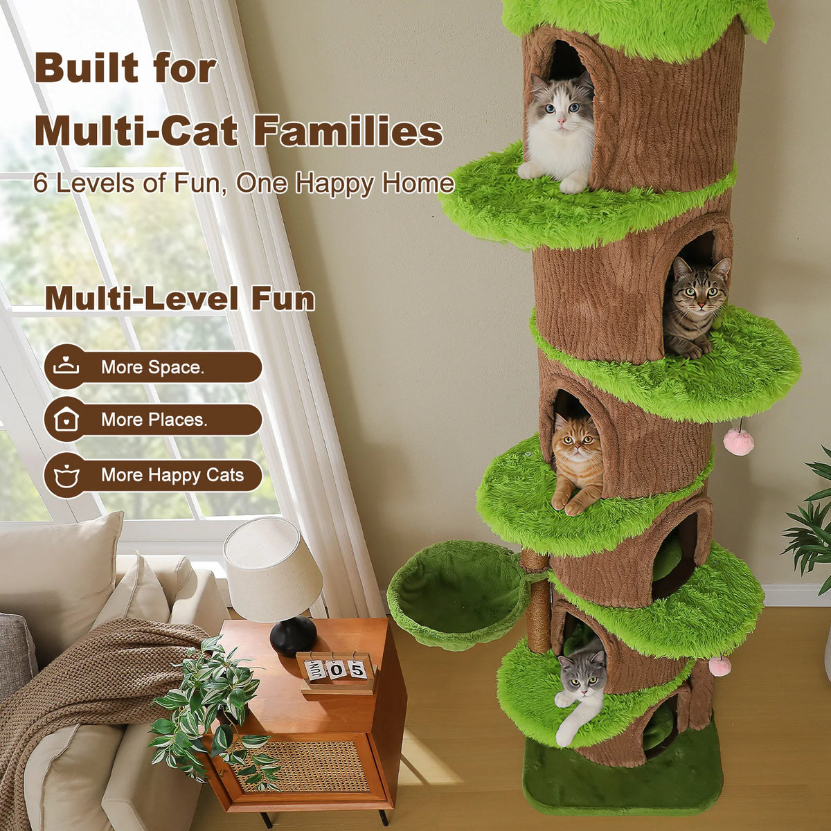 Floor To Ceiling Cat Tree With Sisal Scratching Posts And Hammock