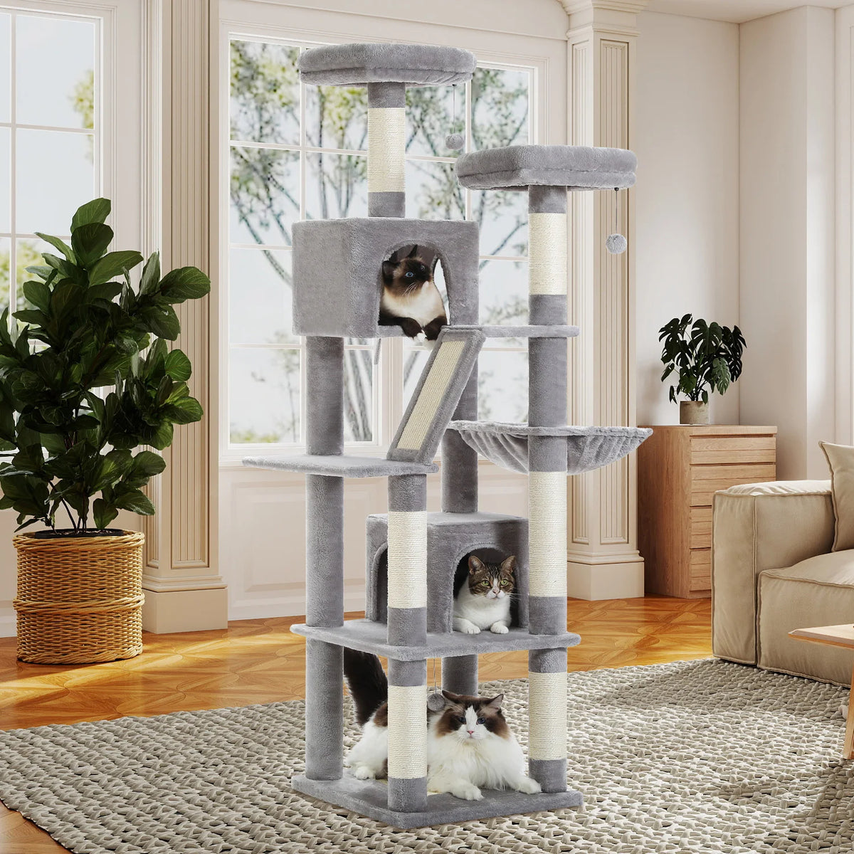Multi Level Cat Tree Tower With Scratching Posts Condo And Hammock