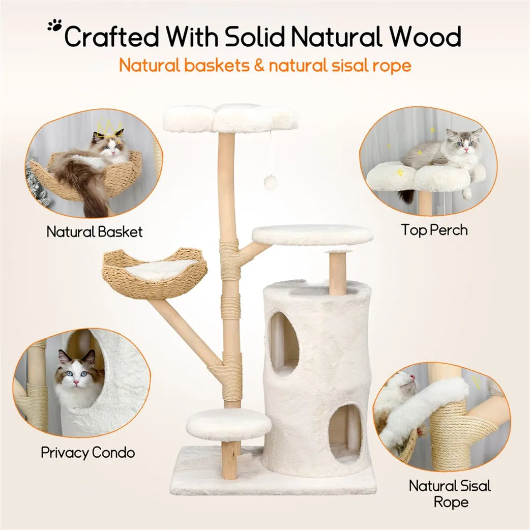Double Tier Cat Condo With Sisal Scratching Posts And Wood Frame