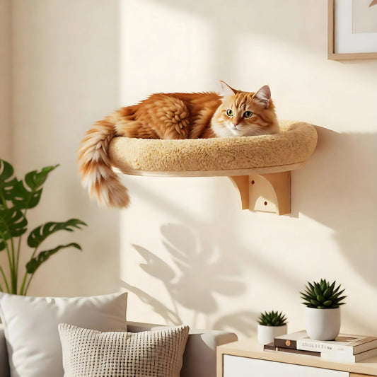 Cat Wall Mounted Wooden Hammock With Scratching Post And Climbing Ladder