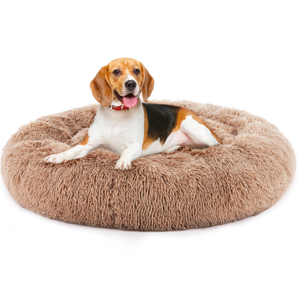 Round Calming Dog Bed With Washable Coral Fleece And Non Slip Base