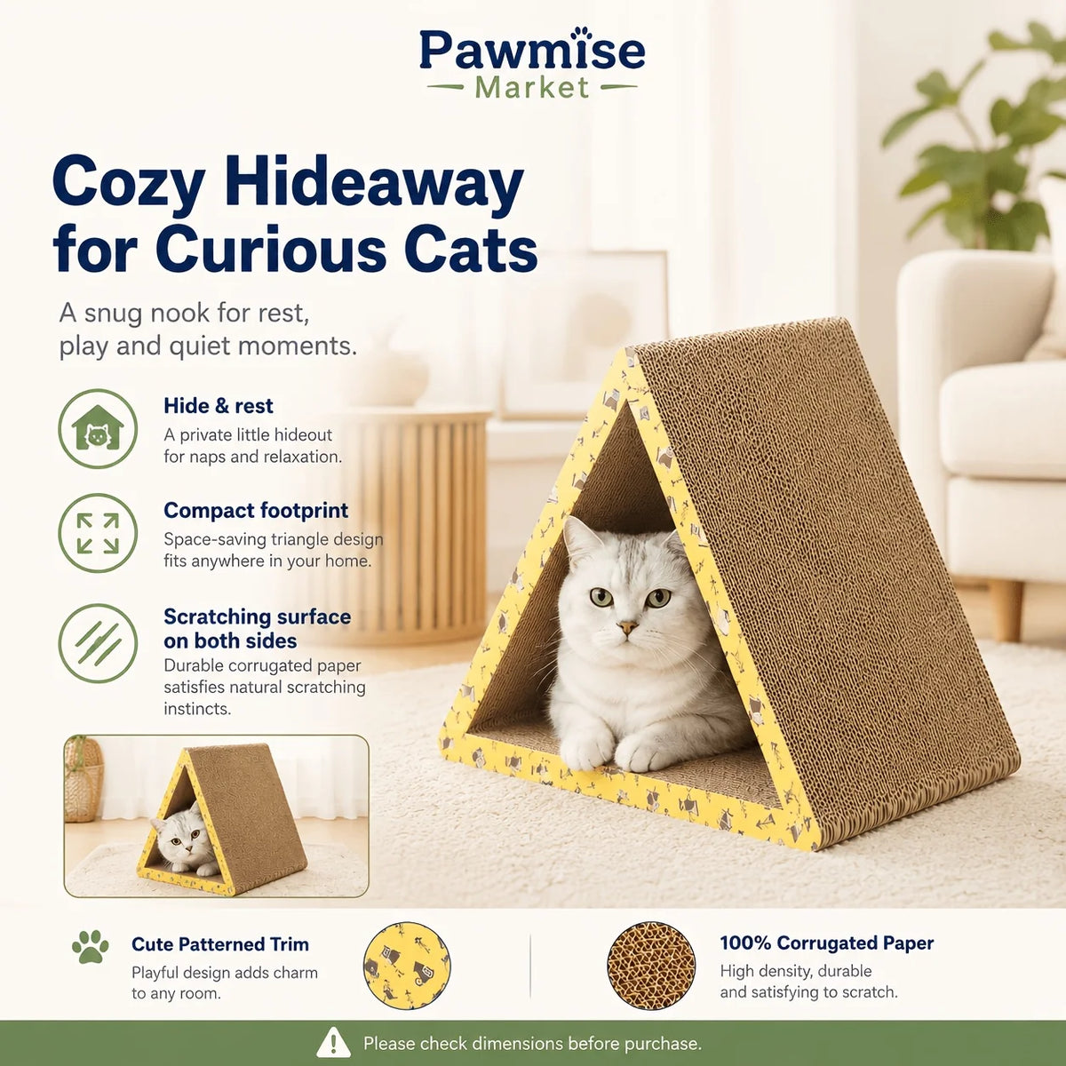 Foldable Triangular Cat Scratcher Lounge With Interactive Play Tunnel