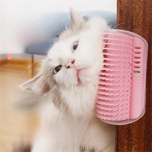 Premium Corner Cat Scratcher And Grooming Brush Comb With Catnip For Hair Care
