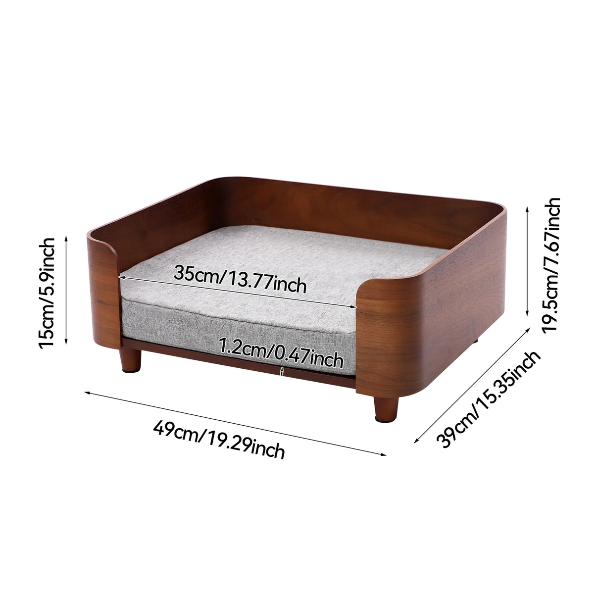 Elevated Pet Sofa Bed 22lbs, Pet Sofa with Wood Legs 1.97in Cushion, Machine Washable for Small Dogs Cats