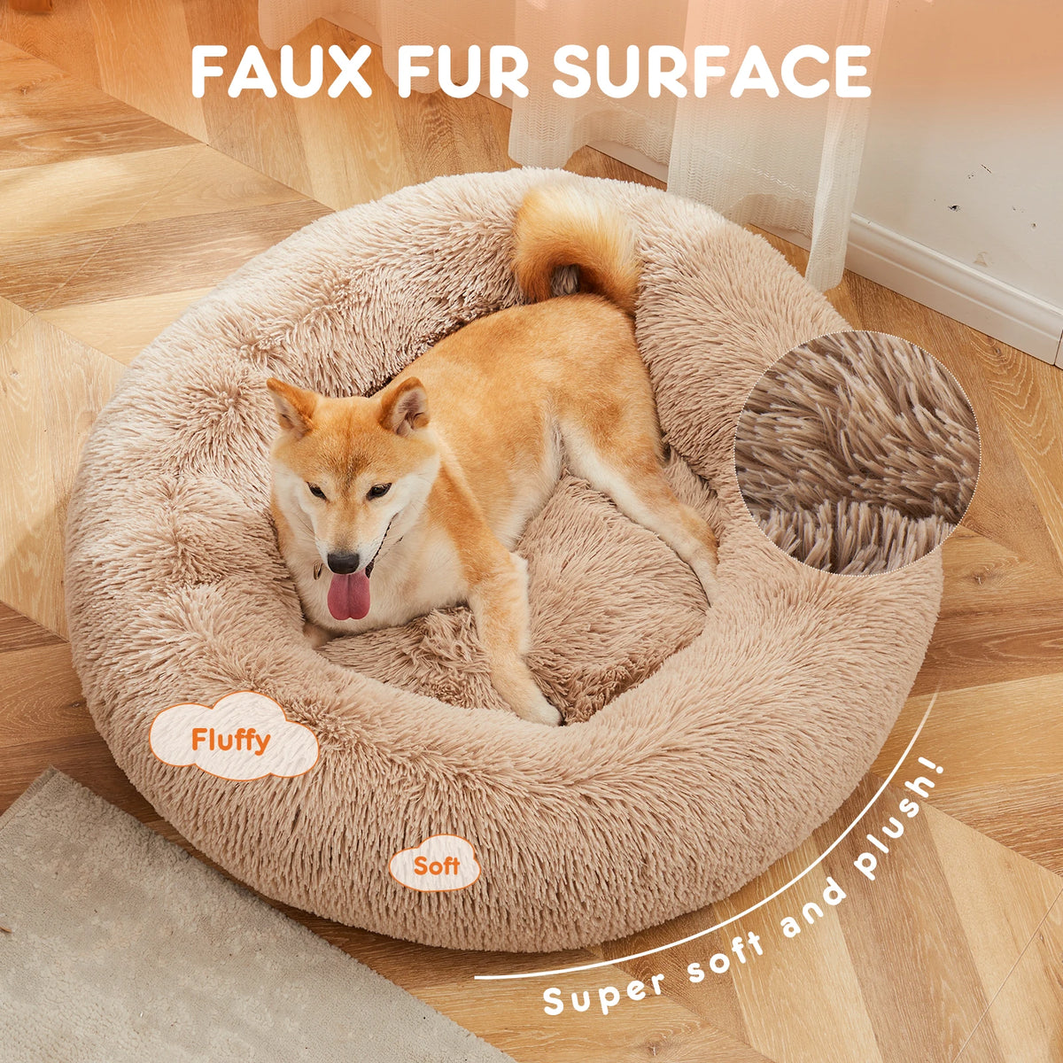 Round Calming Dog Bed With Washable Coral Fleece And Non Slip Base