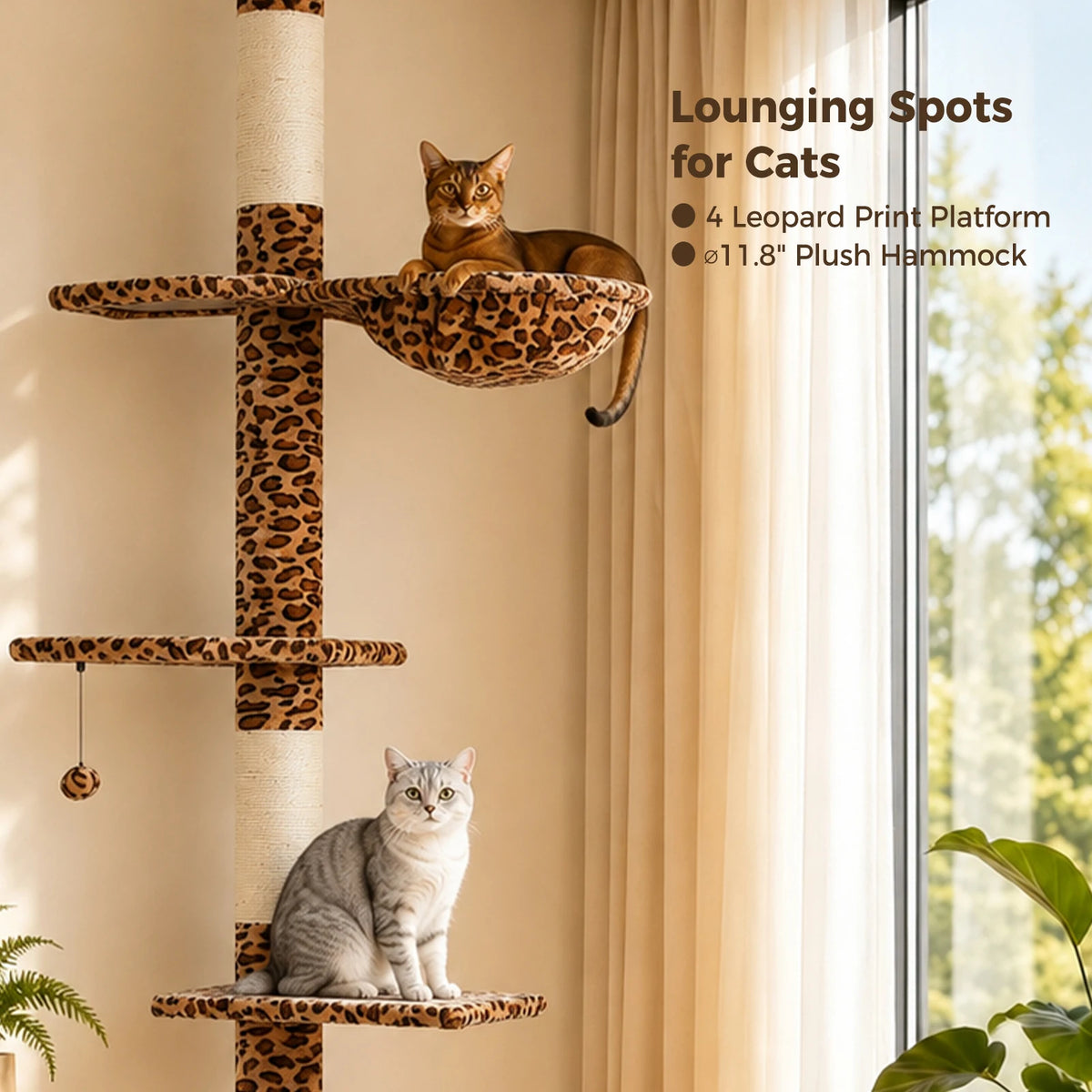 Floor to Ceiling Cat Tree with Sisal Scratching Posts and Hammock