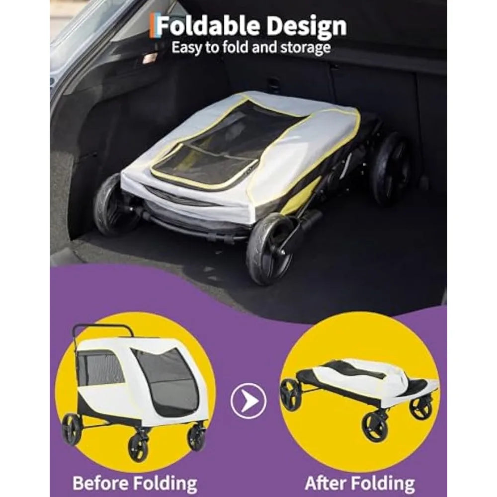 Portable Dog Stroller 4 Wheels for Large Dogs 176 Lbs Capacity Foldable Pet Cat Travel Carriage Stroller Breathable Carrier for Outside Park Play