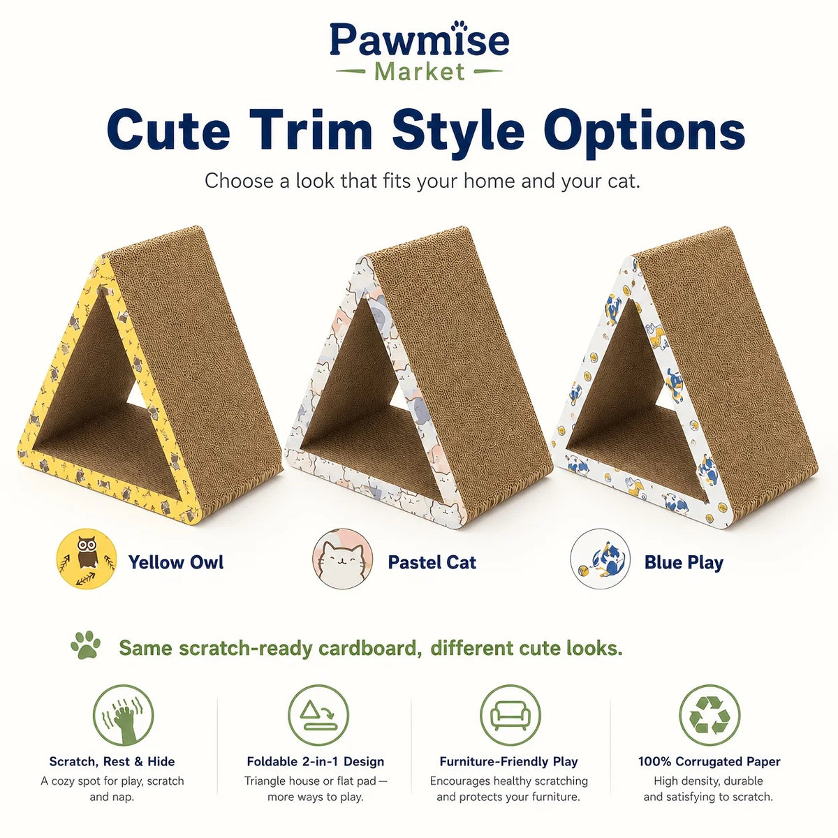 Foldable Triangular Cat Scratcher Lounge With Interactive Play Tunnel