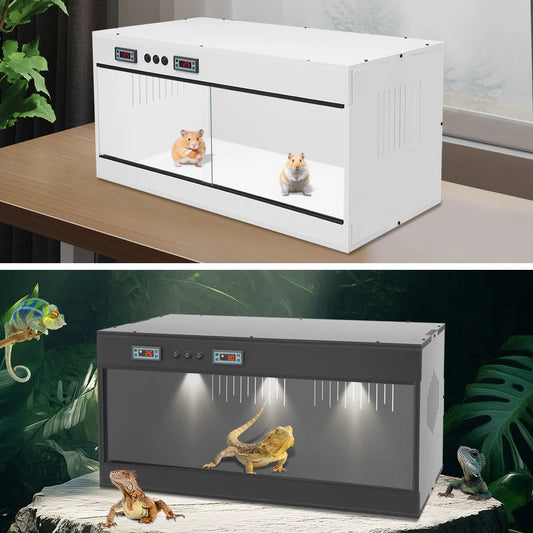 Reptile Habitat Enclosure With Glass Sliding Door And Thermostat