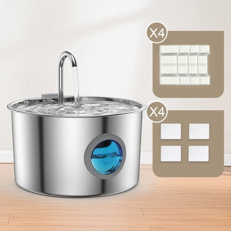 Stainless Steel Automatic Cat Water Fountain With Replaceable Filters