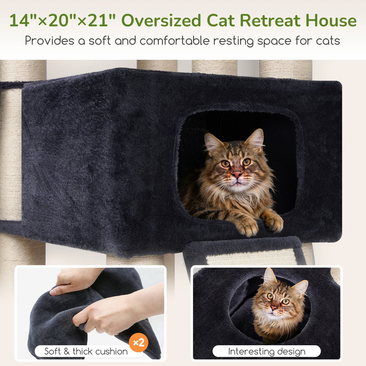 Globlazer 84 Inch Extra Large Cat Tree for Large Cats Multi-Level Big Cat Condo with 14 Sisal Scratching Posts 3 Hammocks Dark Grey