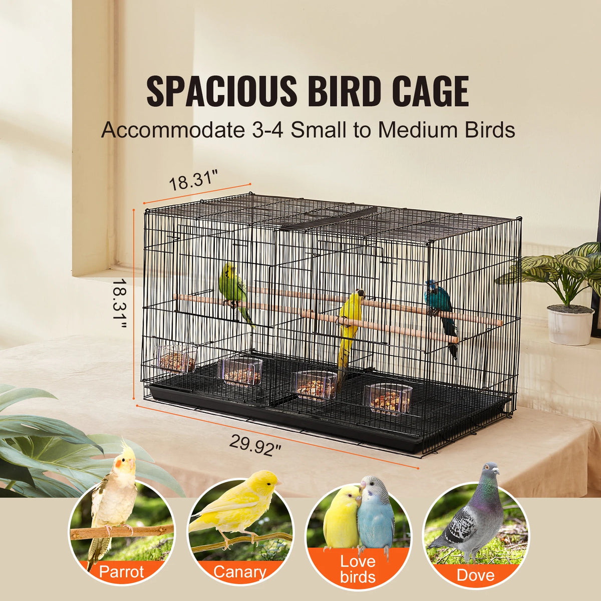 Stackable Divided Bird Cage With Travel Handle And Secure Door