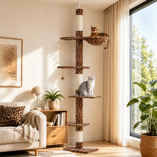 Floor to Ceiling Cat Tree with Sisal Scratching Posts and Hammock