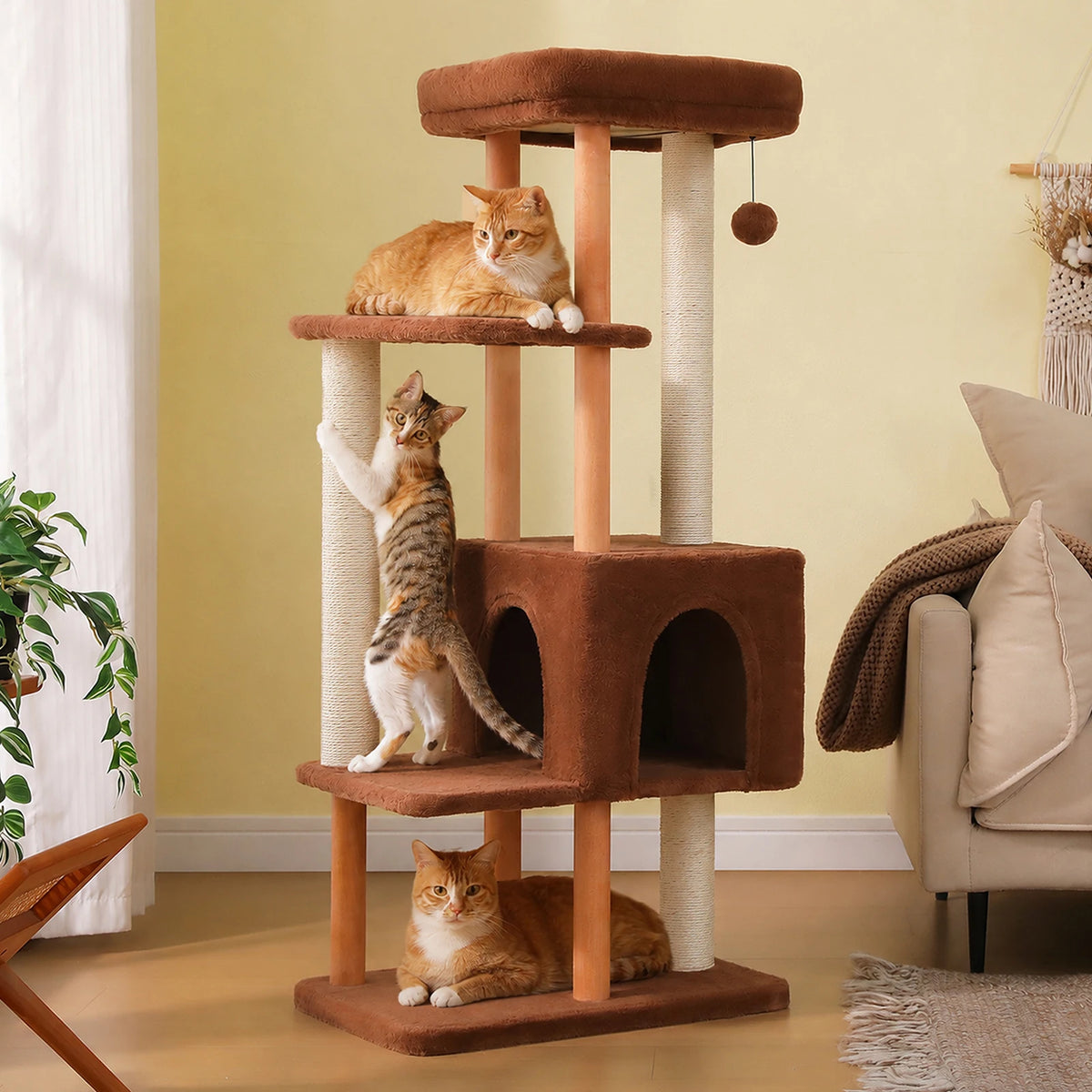 Modern Multi Level Cat Tree with Condo Sisal Scratching Posts and Bed