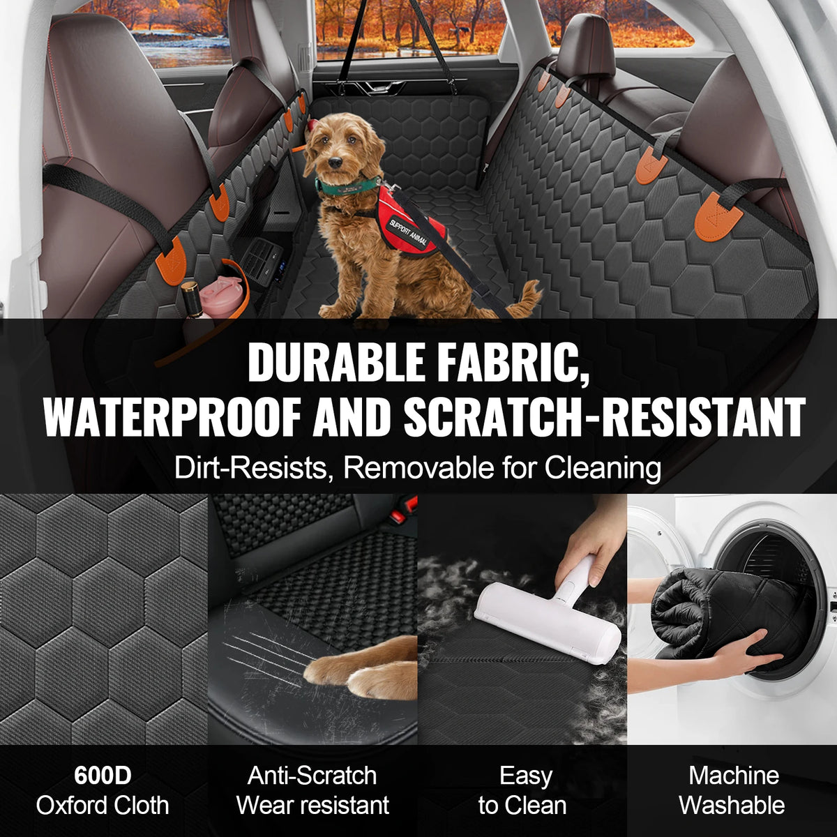 Dog Back Seat Extender Hammock With Mesh Window And Storage Pocket Support