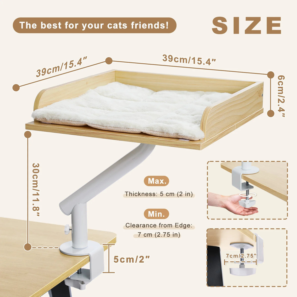Adjustable Cat Desk Bed With Rotating Soft Hammock For Cats