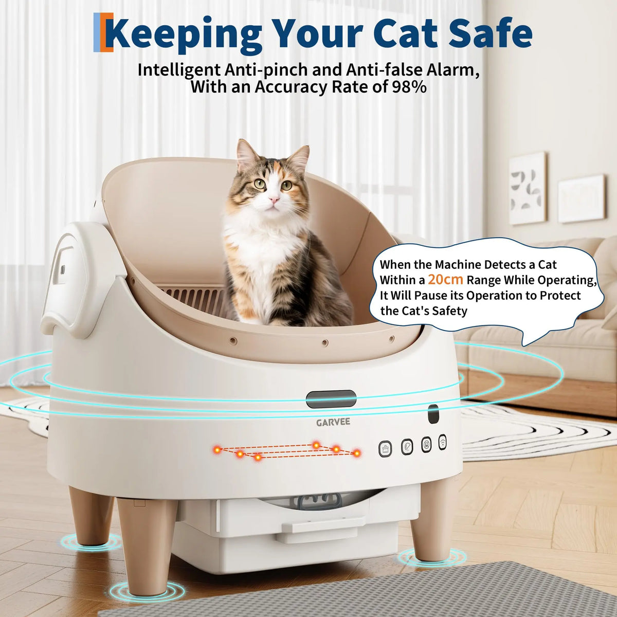 Open-Top Self-Cleaning Automatic Cat Litter Box - App-Controlled Smart Litter Tray - Safety Detectors - Quiet Low-Odor Operation - 3-Level Height Adjustment - Easy-Clean for Multi-Cat Homes