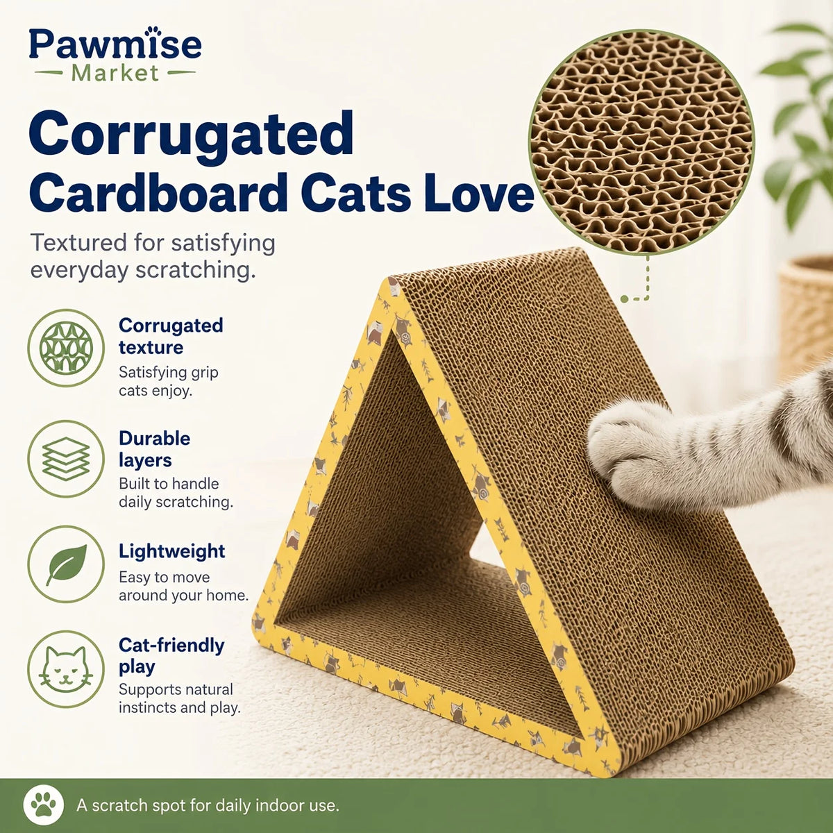 Foldable Triangular Cat Scratcher Lounge With Interactive Play Tunnel