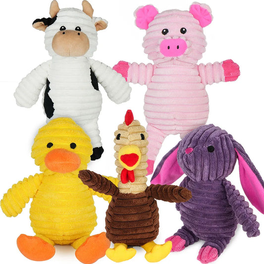 Five Pack Plush Squeaky Dog Toys Fleece Stuffed Pet Chew Assortment