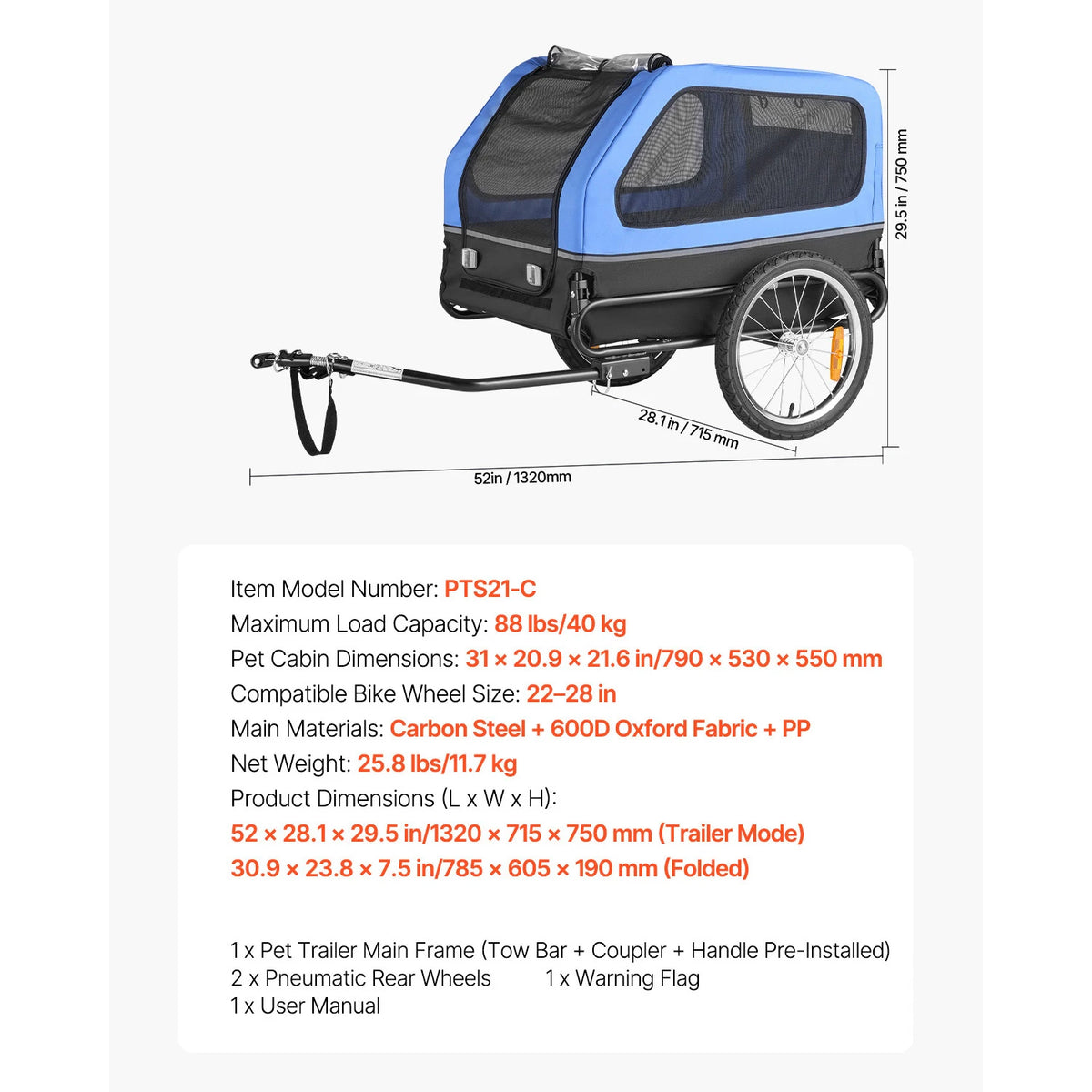 Universal Dog Bike Trailer Pet Carrier With Quick Release Wheel