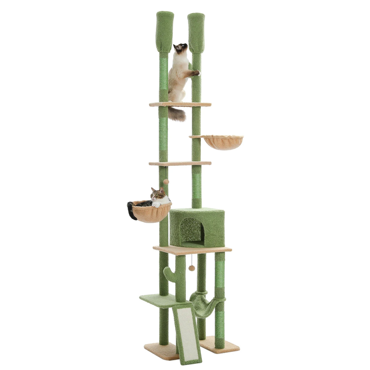 Cactus Cat Tree Floor To Ceiling Tower With Hammocks And Condos
