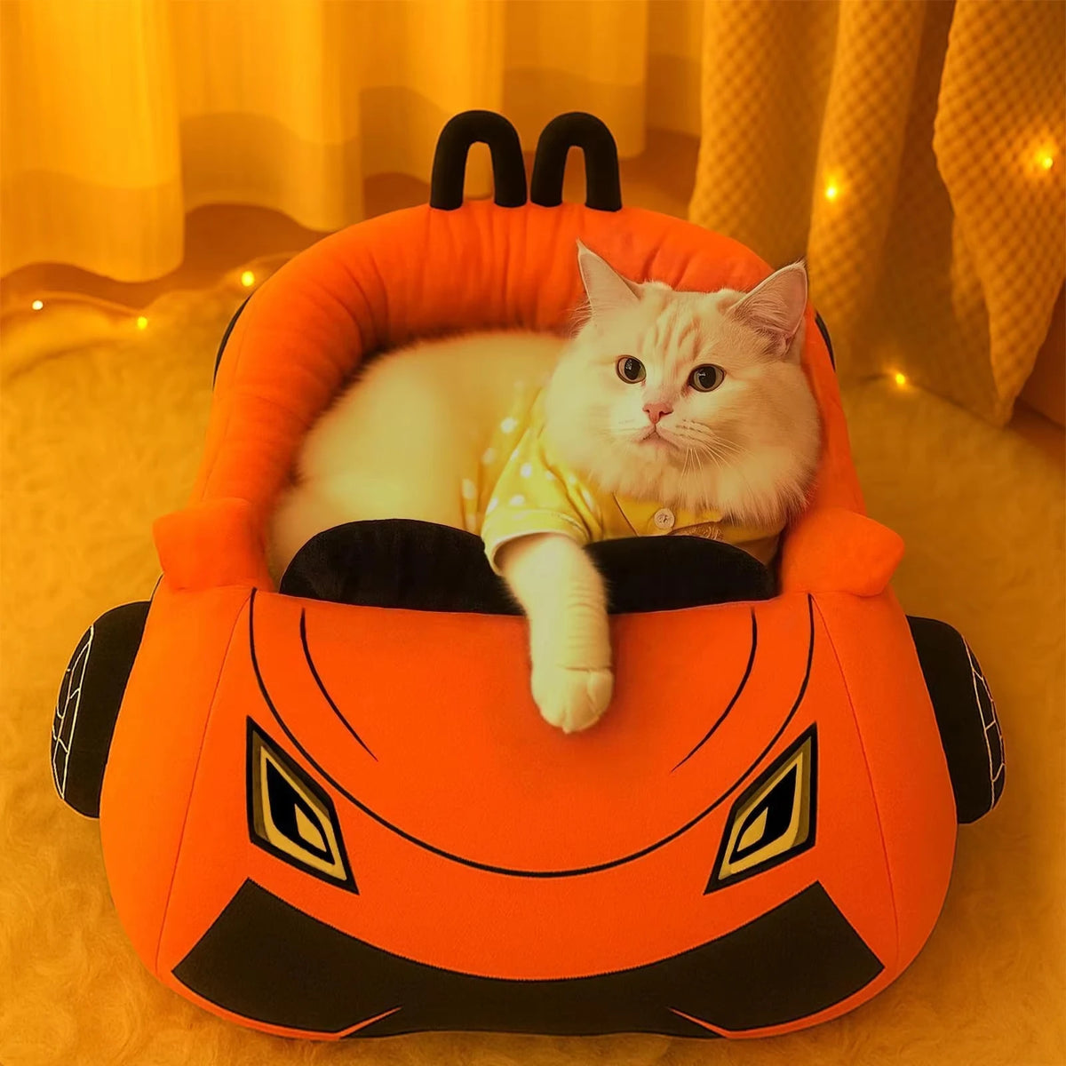 Cozy Supercar Style Cat Bed With Washable Coral Fleece Pillow For Cats