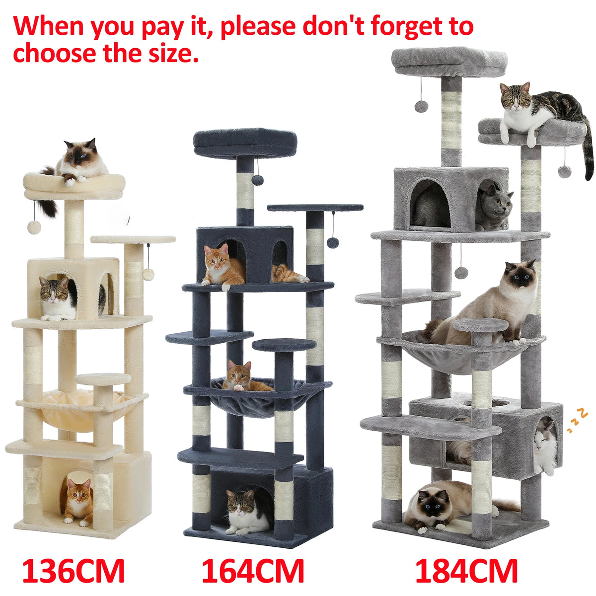 Large Cat Tree Tower With Sisal Scratching Posts Hammock And Condos