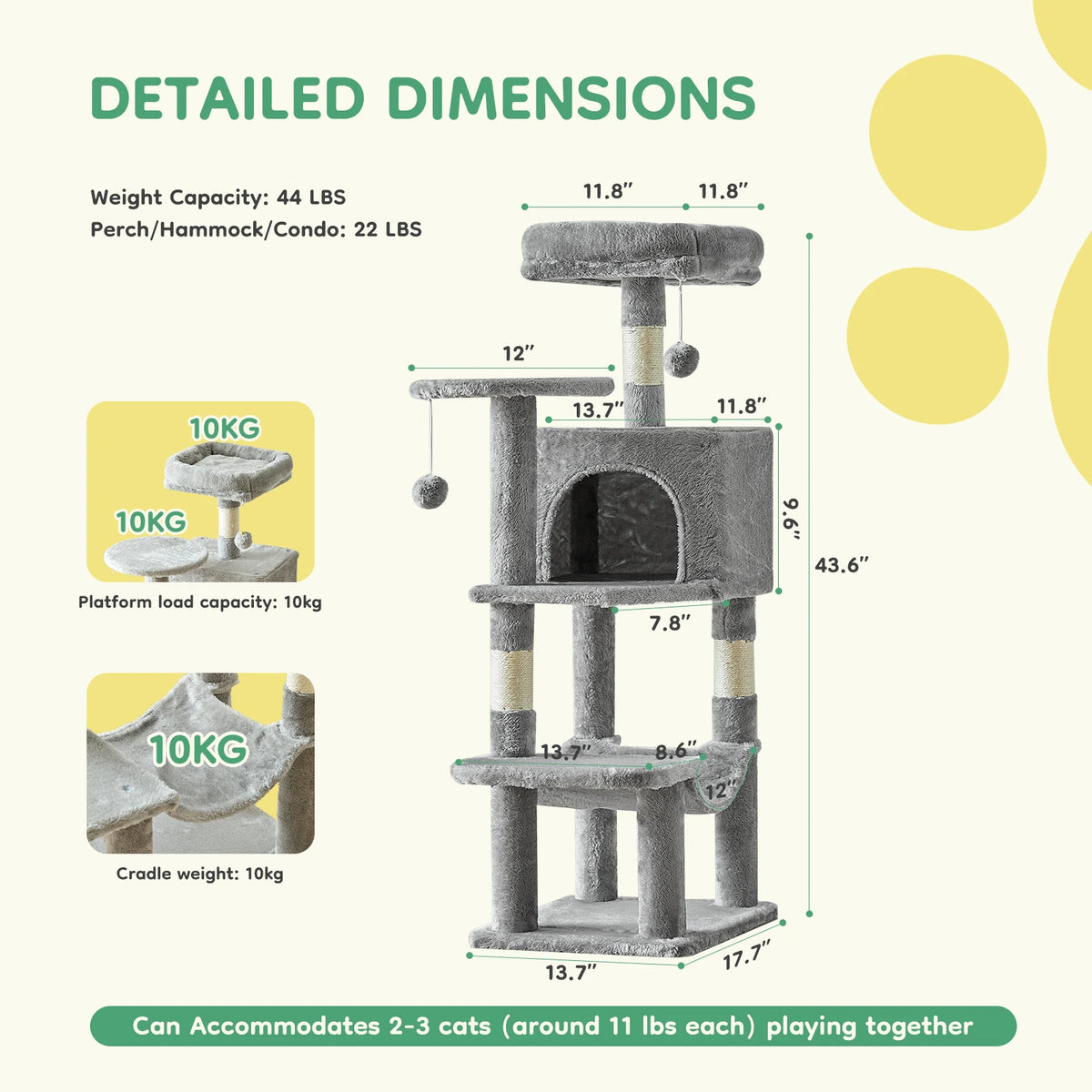 Multi-Level Cat Tree With Sisal Scratching Posts Indoor Climbing Tower For Cats