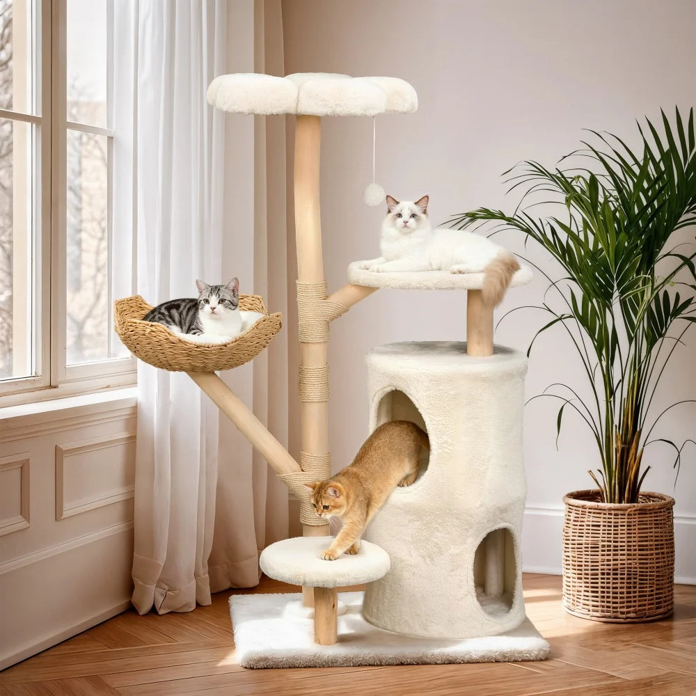 Double Tier Cat Condo With Sisal Scratching Posts And Wood Frame