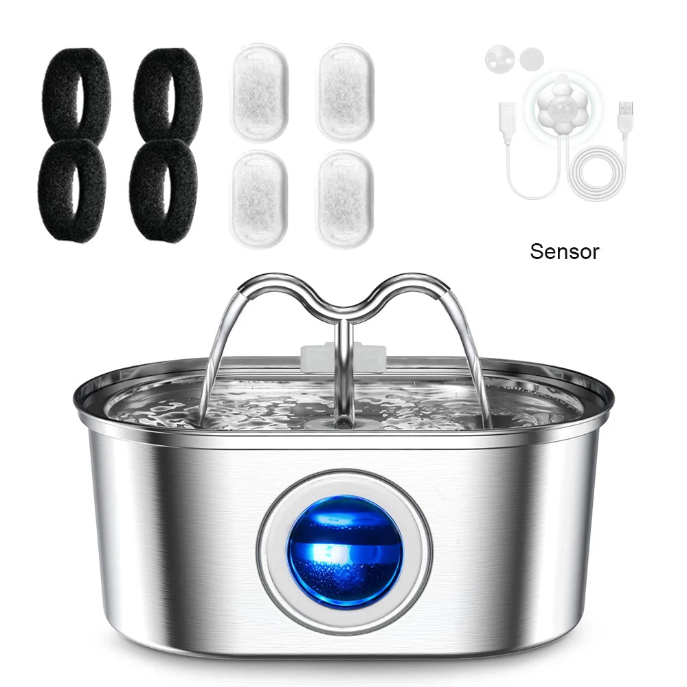 Stainless Steel Pet Water Fountain For Cats Continuous Flow Drinking Station
