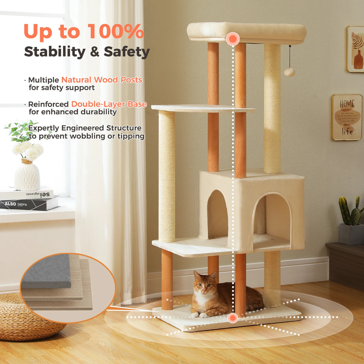 Modern Multi Level Cat Tree with Condo Sisal Scratching Posts and Bed